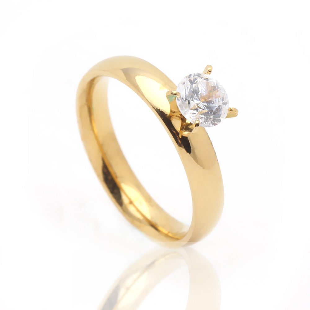 4mm Gold Stainless Steel Women Engagement Ring Ginger Lyne Collection - 10