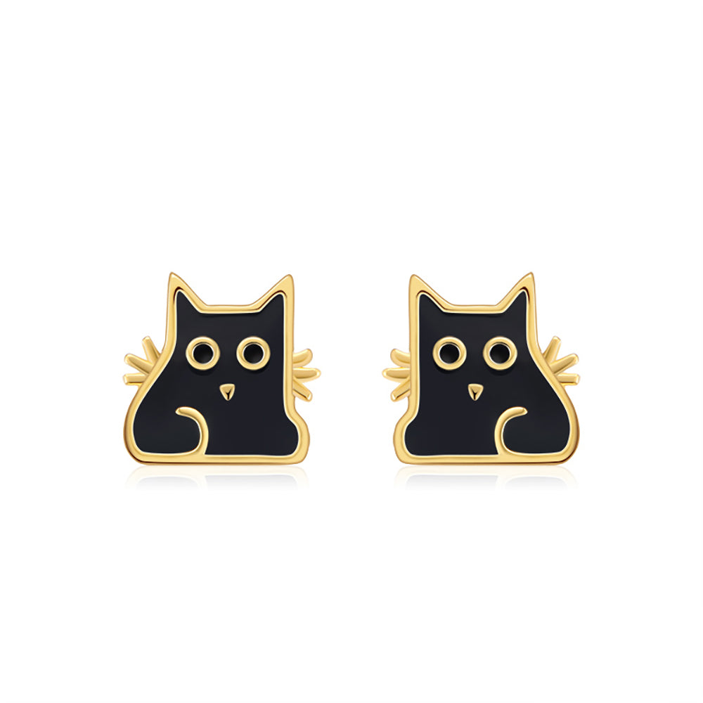 Black Cat Earrings Necklace or Set Gold Sterling Silver Girls Ginger Lyne - Earrings Only