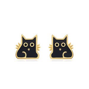Black Cat Earrings Necklace or Set Gold Sterling Silver Girls Ginger Lyne - Earrings Only