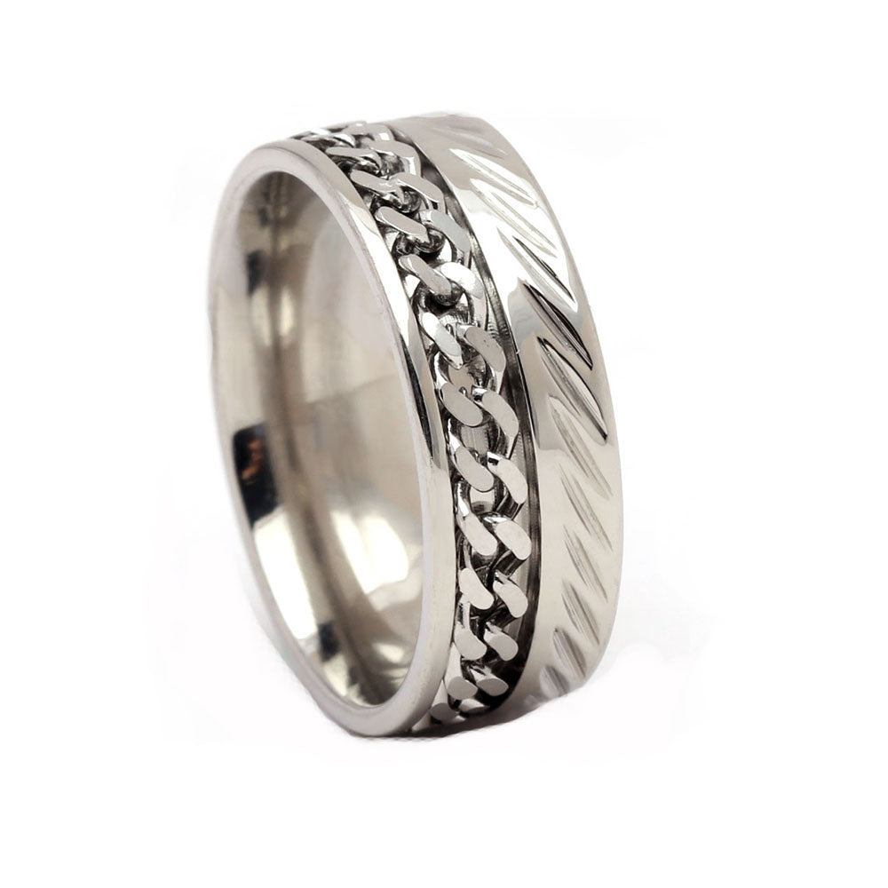 Spinner Wedding Band Ring Stainless Steel 8mm Men Womens Ginger Lyne Collection - 8