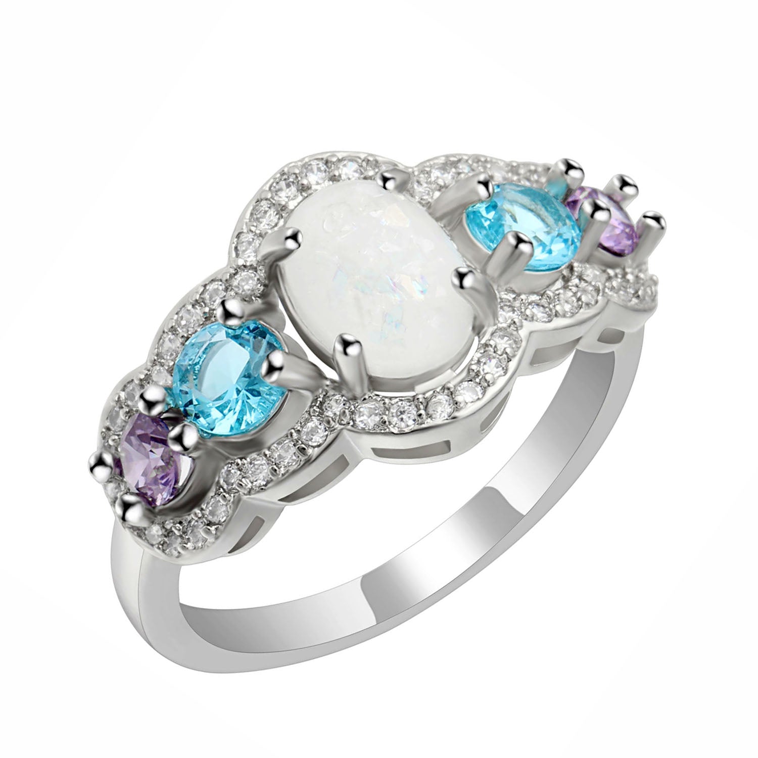 Riley Statement Ring White Fire Opal Purple Blue Cz Womens Ginger Lyne Collection - 7