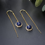 Load image into Gallery viewer, Chain Threader Dangle Earrings Gold Sterling Silver Women Ginger Lyne - Blue
