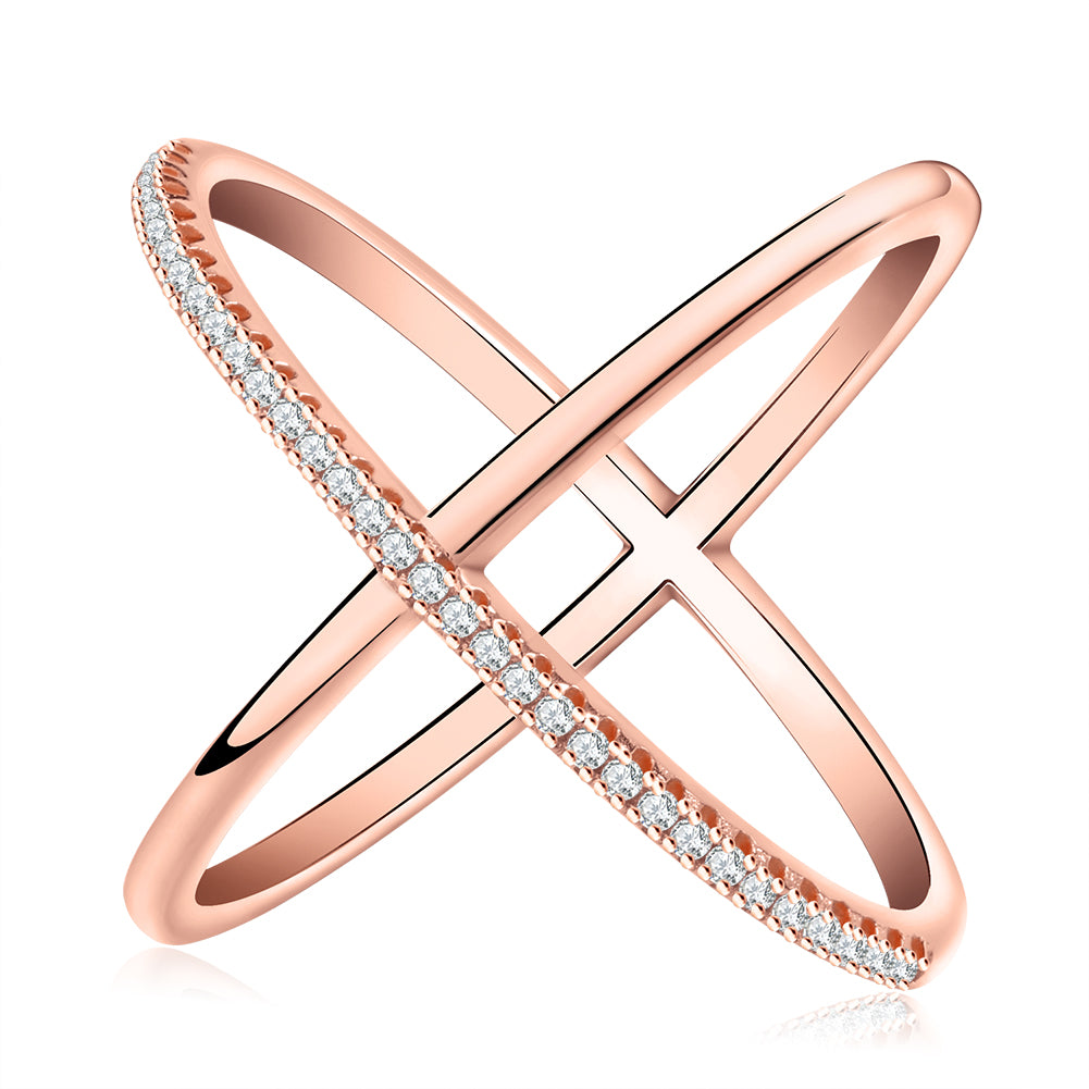 Infinity Ring for Women and Girls Crisscross Micro Pave Cz Gold Plated Ginger Lyne Collection - Rose,5