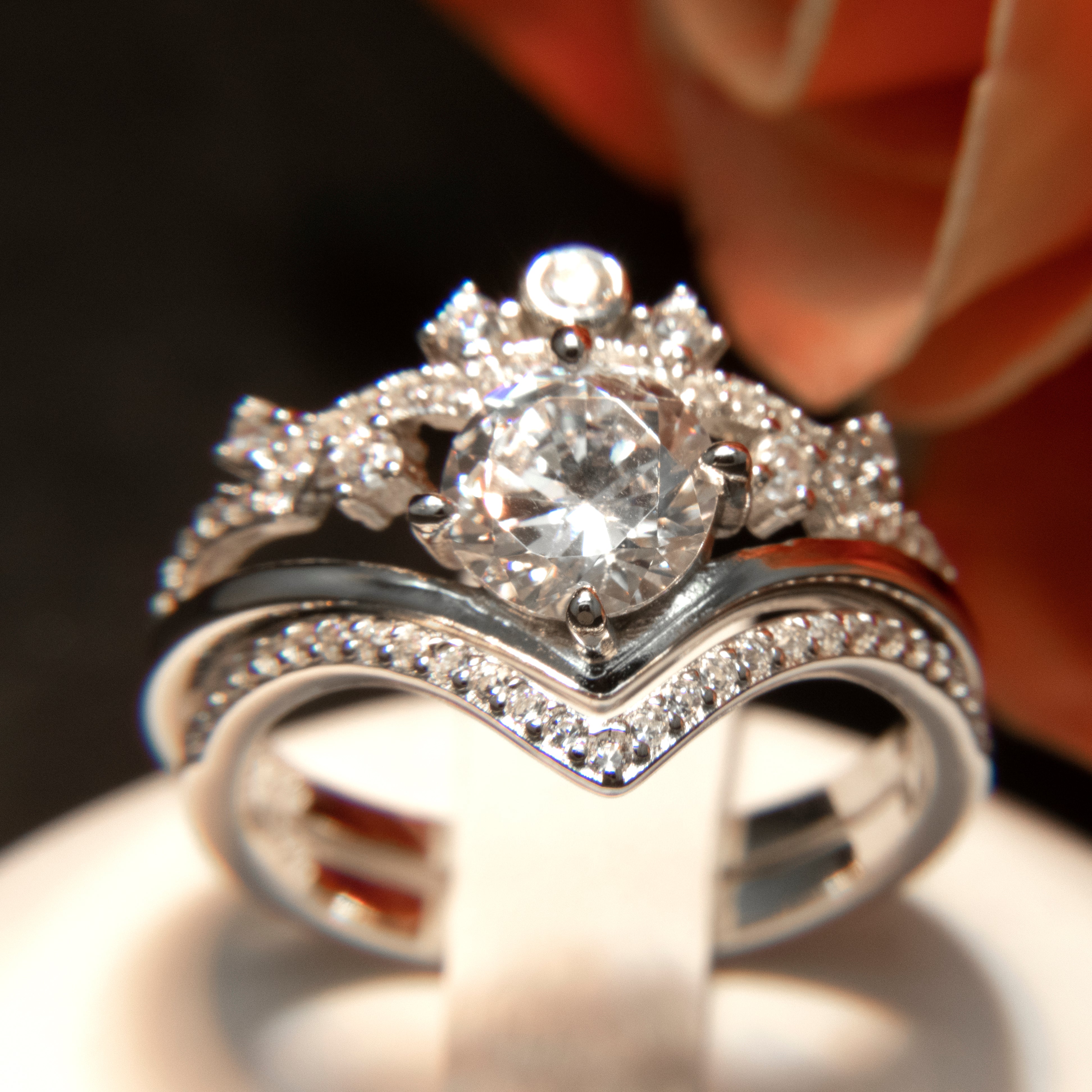 Lyona Bridal Set Womens Cz Sterling Silver Engagement Ring Ginger Lyne - 6