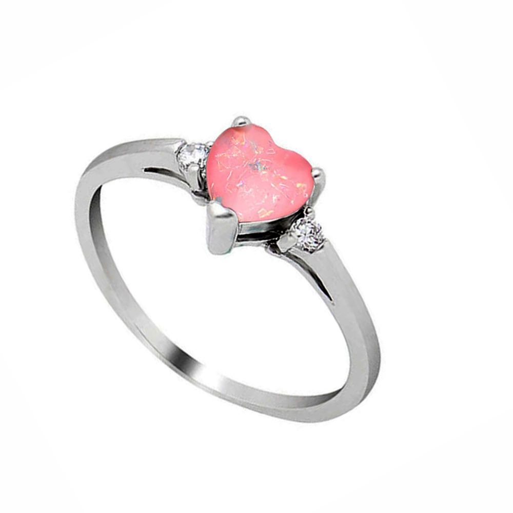 Shelly Engagement Promise Ring Heart Pink Opal Silver Women Ginger Lyne - 5