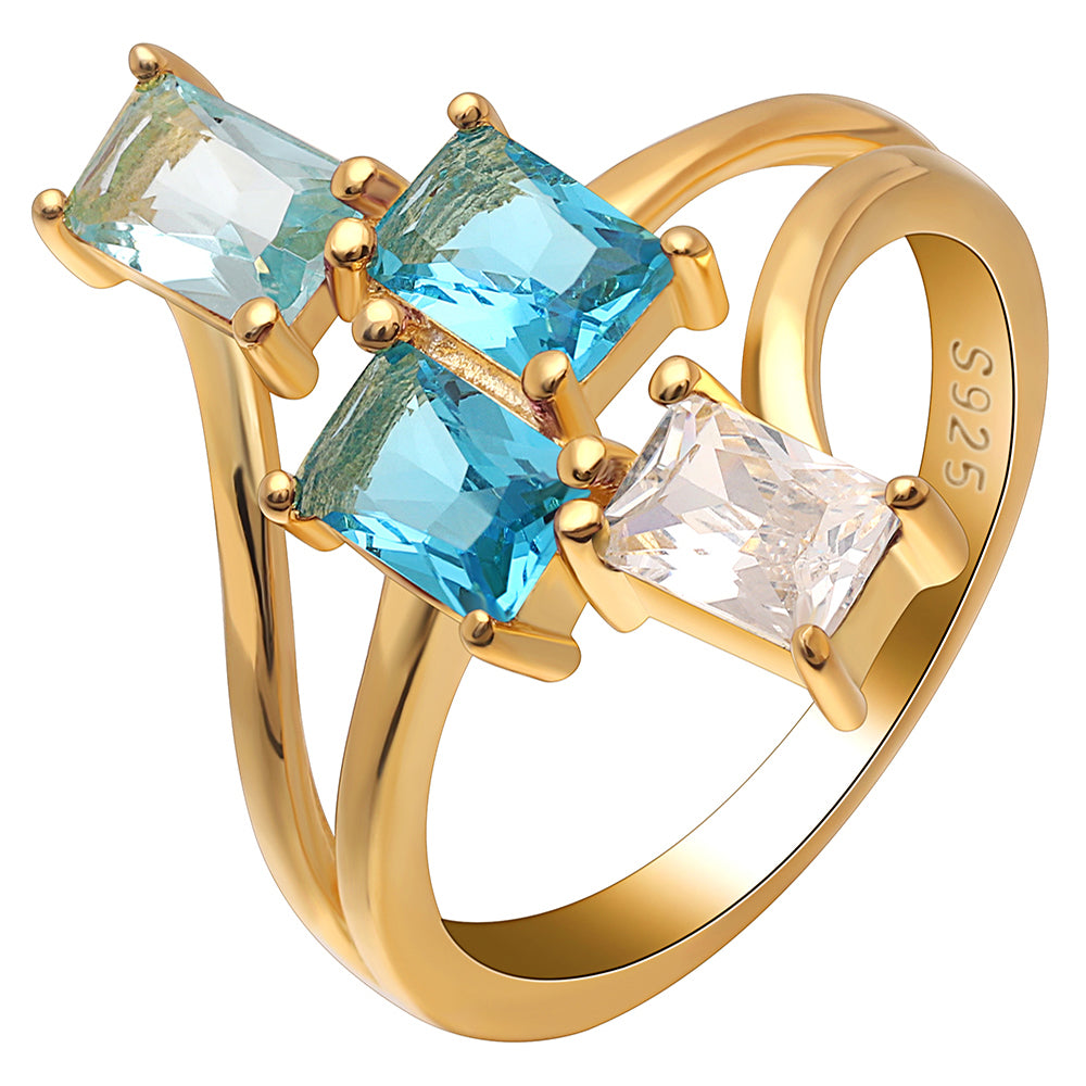 Tiana Statement Ring Blue Cz Gold Sterling Silver Womens Ginger Lyne - Blue,7