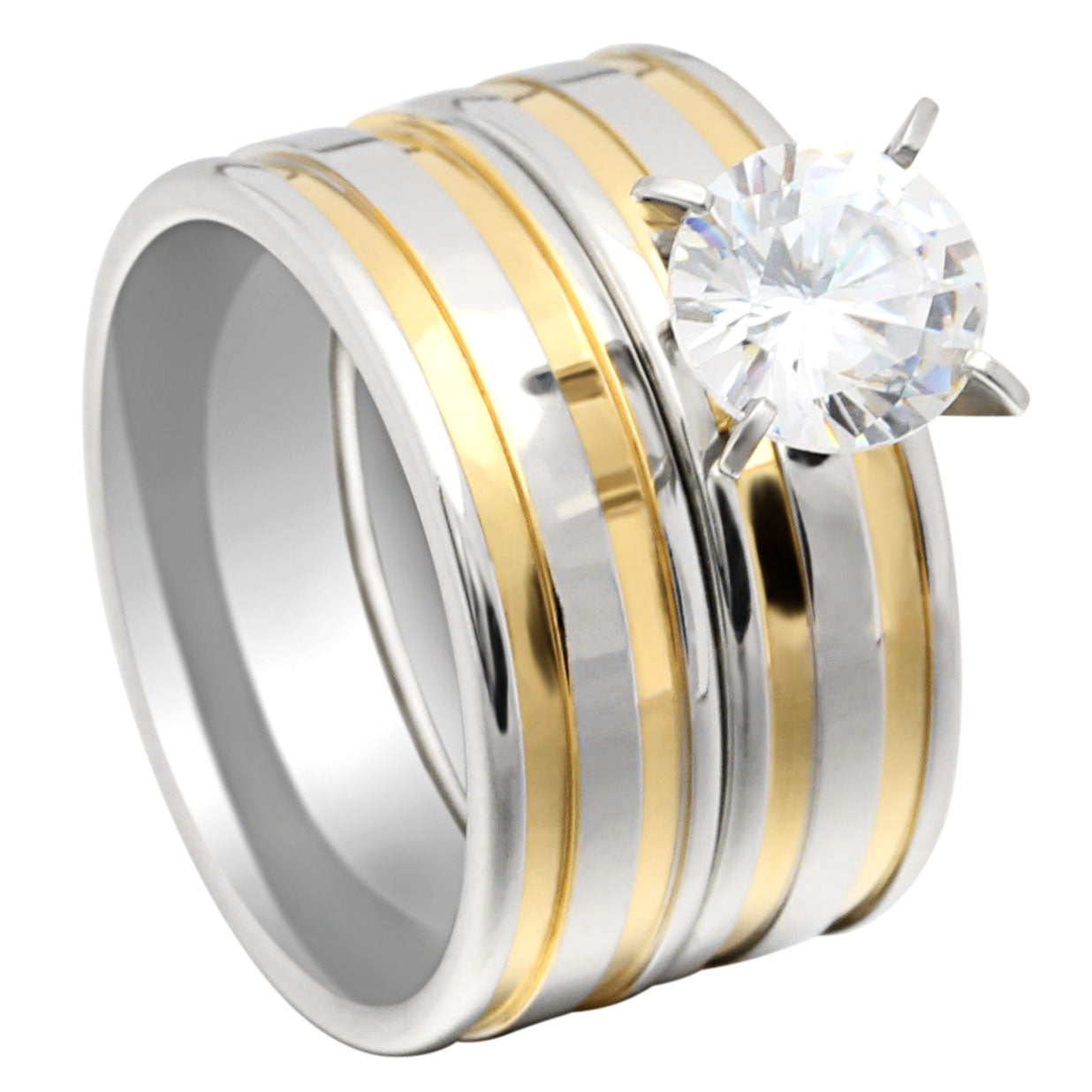 Fawn Bridal Set Stainless Steel Engagement Ring Band Women Ginger Lyne - 13