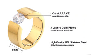 Wedding Band Ring 8mm Wide Gold Stainless Steel Cz Women Men Ginger Lyne - 10