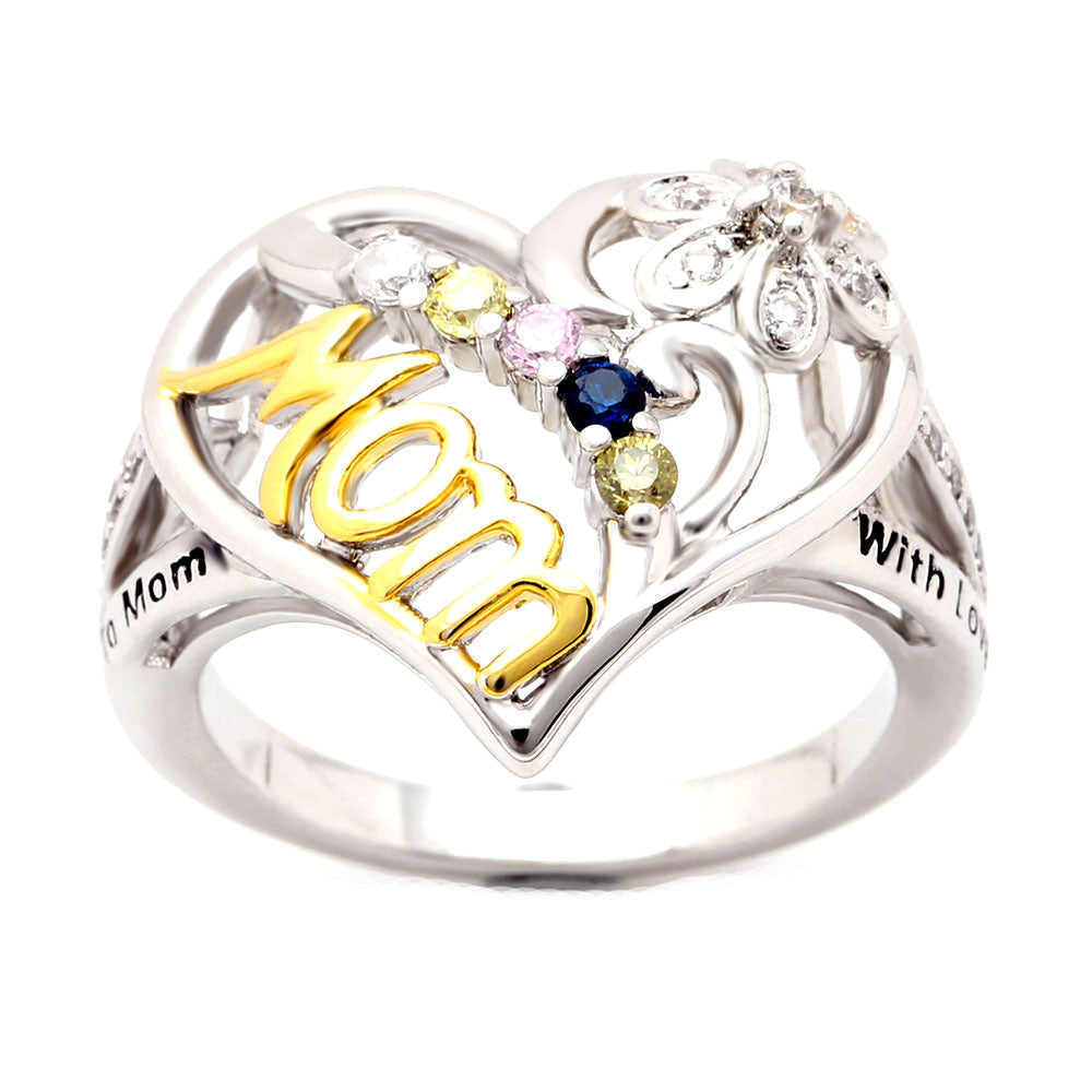 Mom Heart Ring Cz Gold Plated Engraved to Mom With Love Womens Ginger Lyne Collection - silver,5