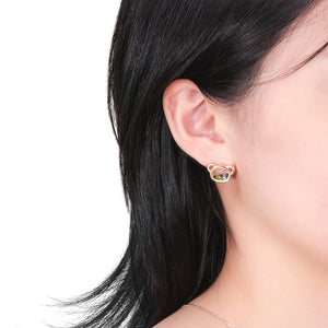 Floating CZ Bear Stud Earrings Gold Over Sterling Silver Girls Ginger Lyne - Earrings