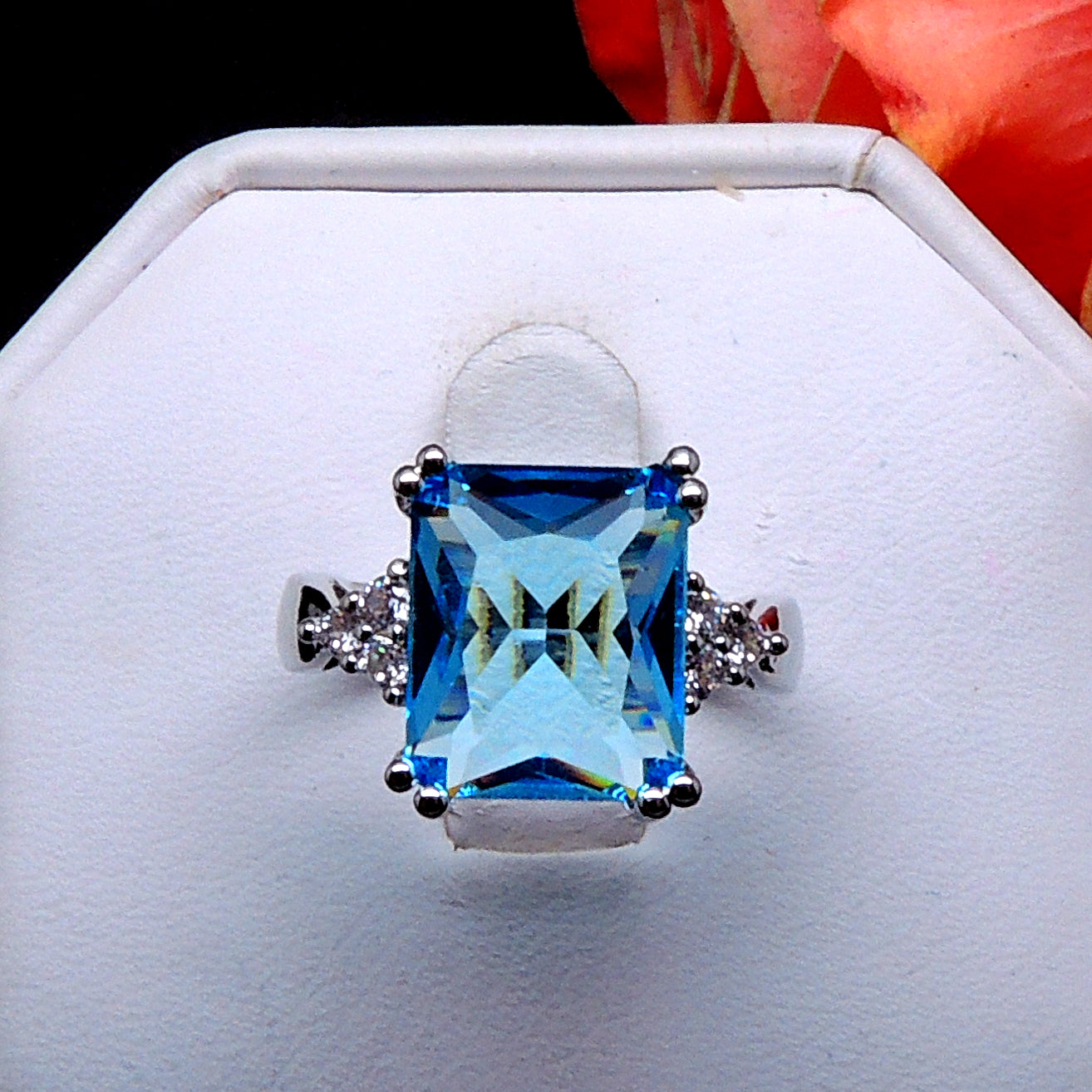 Bendi Ring Emerald Cut Blue Cubic Zirconia Women Statement Ginger Lyne - 10