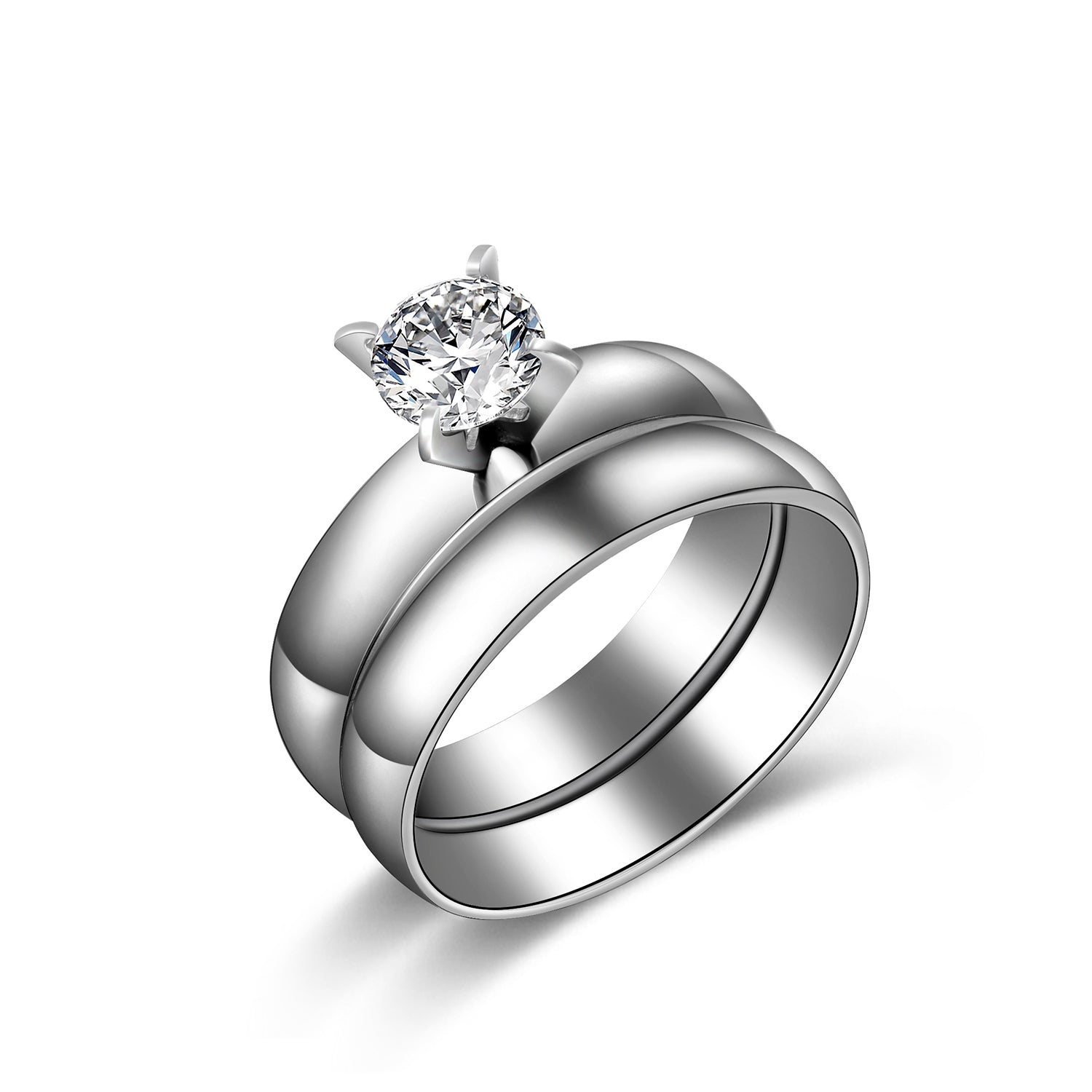 4mm Bridal Set Engagement Ring Women Stainless Steel Band Ginger Lyne - Silver,13