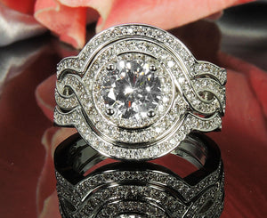 Barbara Bridal Set Halo 3 Ring Engagement Wedding Band Women Ginger Lyne - 10
