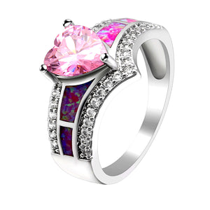 Majestic Heart Cz Promise Ring Created Fire Opal Girl Women Ginger Lyne - Pink,7