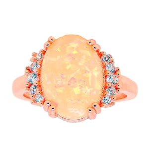 Kennedy Statement Ring Oval Rose Plated Fire Opal Womens Ginger Lyne - 8