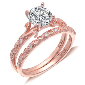 Lanelle Bridal Set Sterling Silver Engagement Ring Womens Ginger Lyne - Rose Gold,7