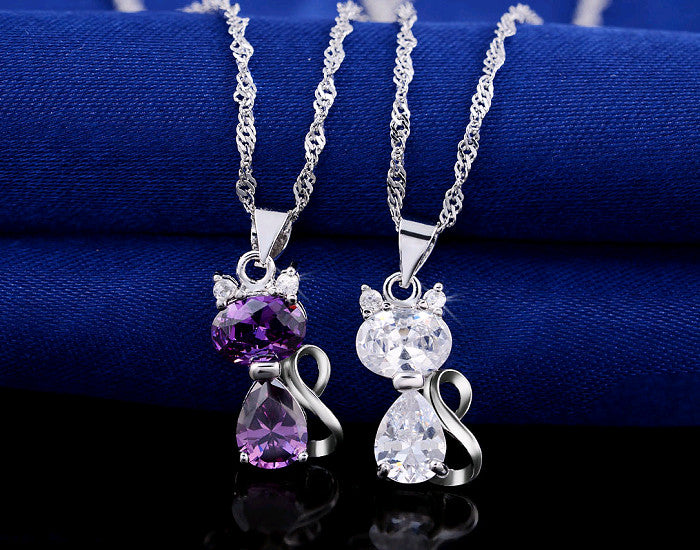 Kitten Cat Pendant Necklace Clear Cubic Zirconia Womens Ginger Lyne - clear