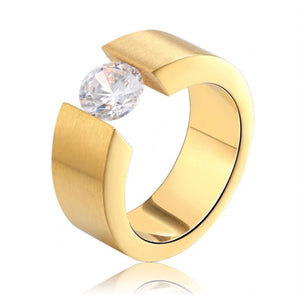 Wedding Band Ring 8mm Wide Gold Stainless Steel Cz Women Men Ginger Lyne - 11