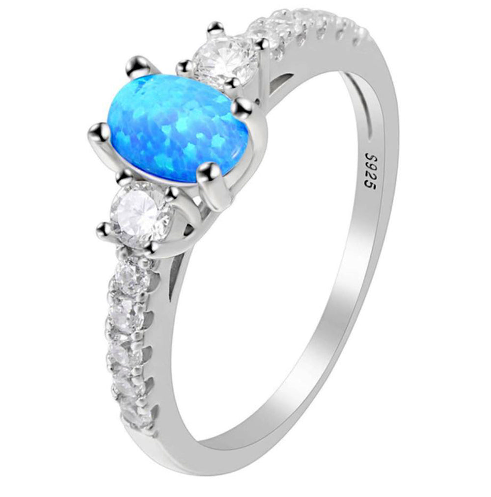 Emil Fire Opal Sterling Silver Cz Engagement Ring Womens Ginger Lyne - Blue,6