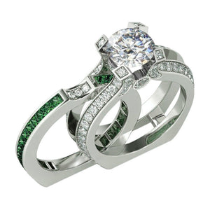 Skylar Bridal Set Band Inserts Engagement Ring Cz Womens Ginger Lyne - Green/Clear,11