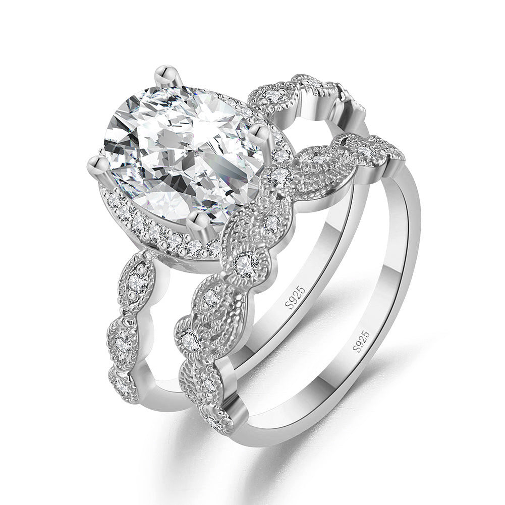 Amara Bridal Set Sterling Silver Cz Engagement Ring Wedding Band Ginger Lyne Collection - silver,7