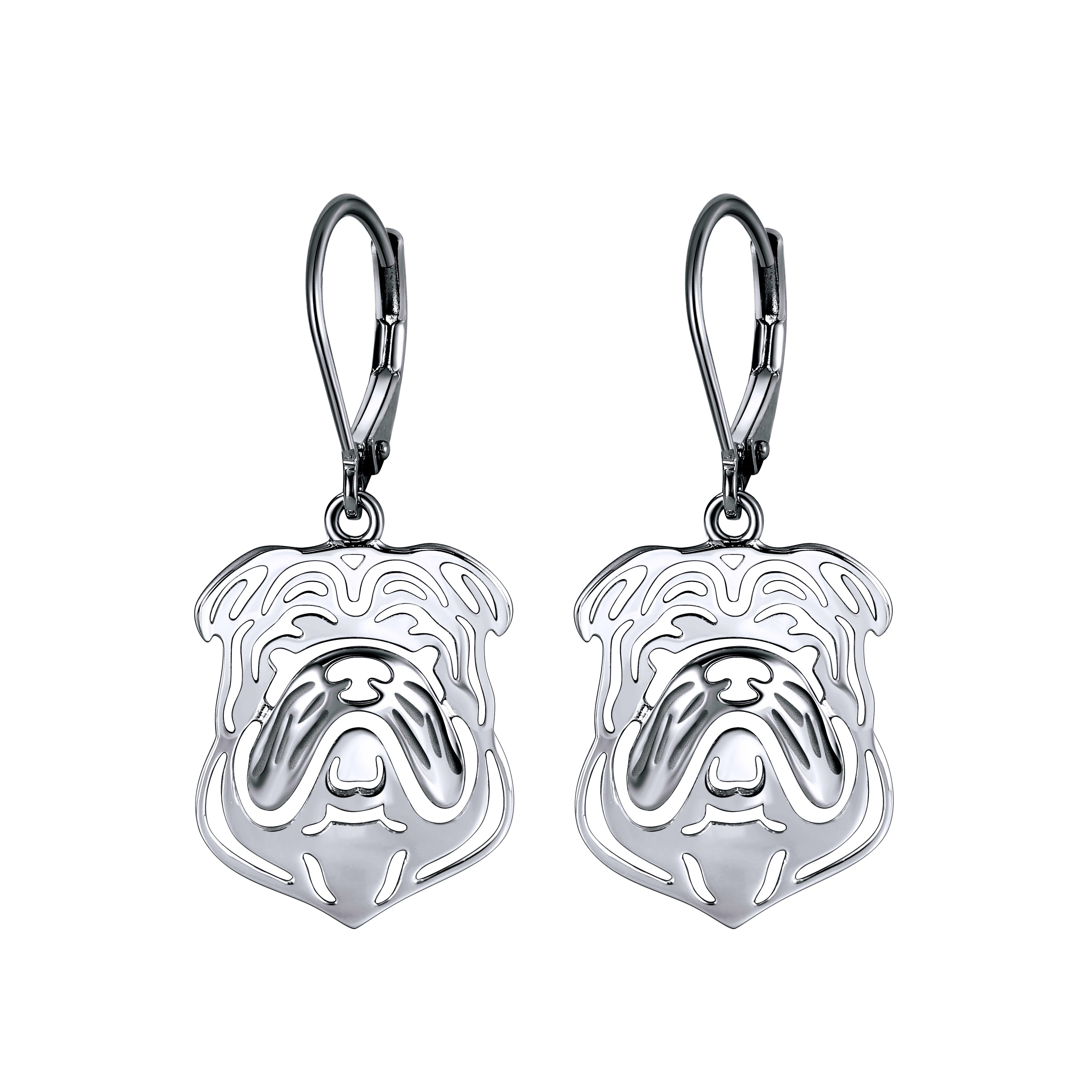 Bulldog Sterling Silver Dangle Earrings Womens Ginger Lyne Collection - Earrings