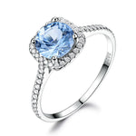 Load image into Gallery viewer, Halo Engagement Ring Created Blue Topaz Sterling Silver Womens Ginger Lyne - 12
