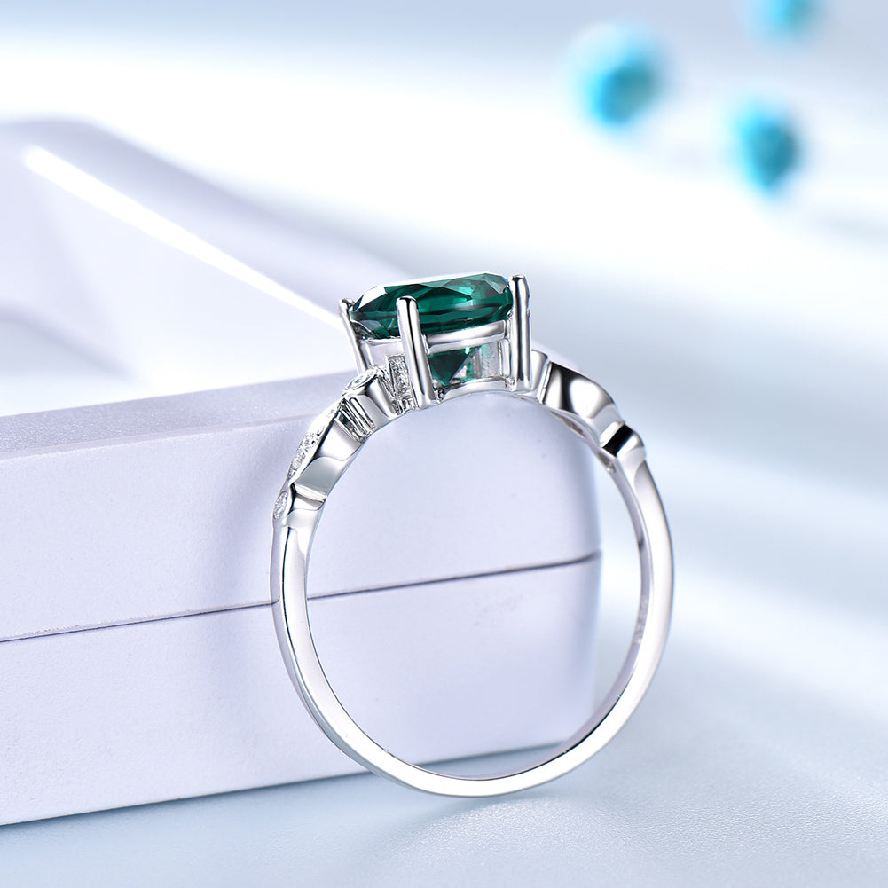 Created Emerald Engagement Ring Sterling Silver Women by Ginger Lyne - 10