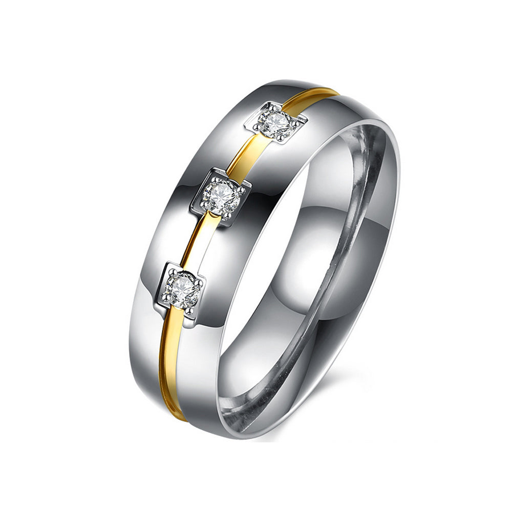 Thomas Wedding Ring Band Gold Stainless Steel Men Women CZ Ginger Lyne Collection - 7