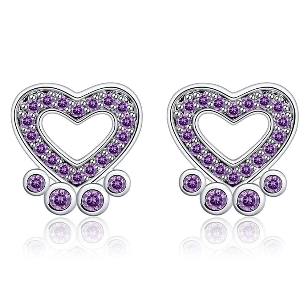 Paw Print Stud Dog Earrings Girls Sterling Silver Purple Cz Ginger Lyne - Purple