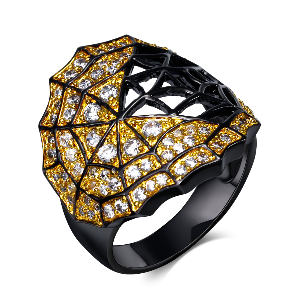 Spider Web Statement Ring Goth Black Plated Cz Girls Women Ginger Lyne Collection - 9