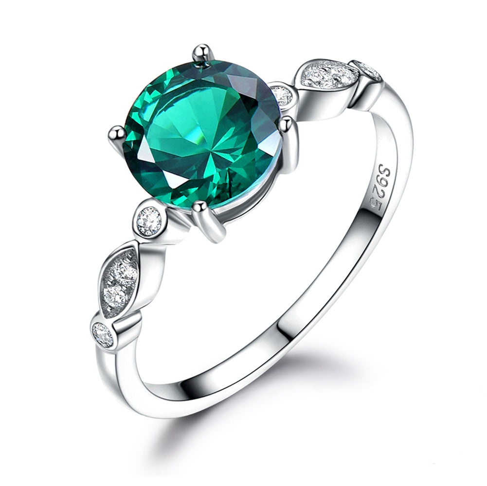 Created Emerald Engagement Ring Sterling Silver Women by Ginger Lyne - 6
