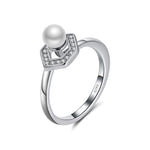 Load image into Gallery viewer, Halo Pearl Engagement Ring Sterling Silver Clear Cz Womens Ginger Lyne - 8
