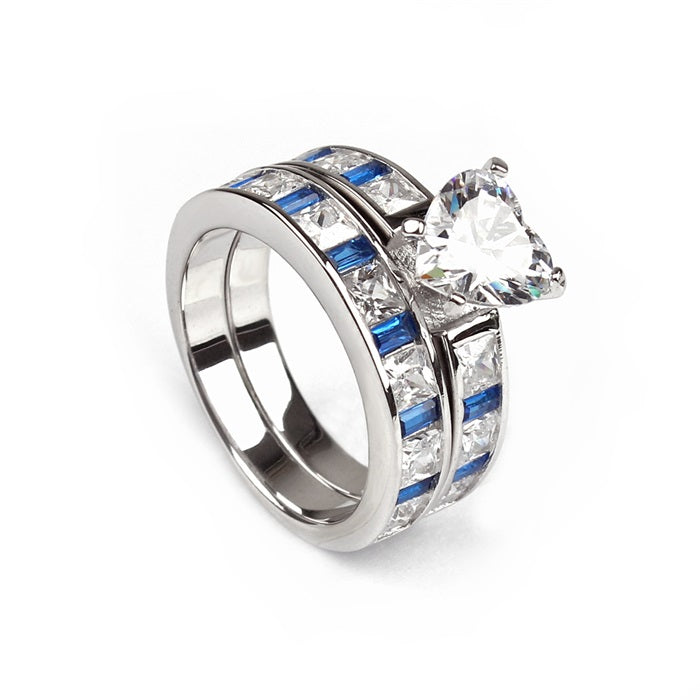 Kaeli Bridal Set Engagement Ring Wedding Band Blue Womens Ginger Lyne - 9