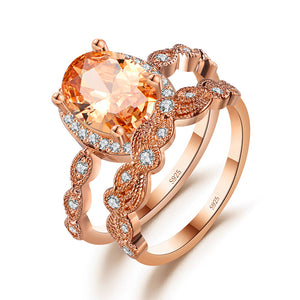 Amara Bridal Set Rose Sterling Silver Cz Engagement Ring Wedding Band Ginger Lyne Collection - Rose Gold,8