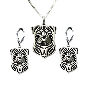Pug Dog Sterling Silver Pendant Necklace Earrings Set Womens Ginger Lyne - Dog Set