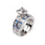 Load image into Gallery viewer, Kaeli Bridal Set Engagement Ring Wedding Band Blue Womens Ginger Lyne - 10
