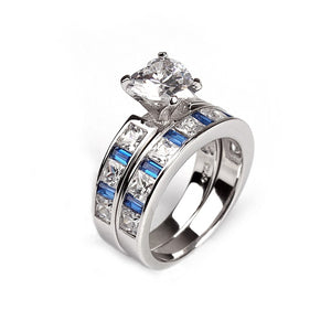 Kaeli Bridal Set Engagement Ring Wedding Band Blue Womens Ginger Lyne - 10