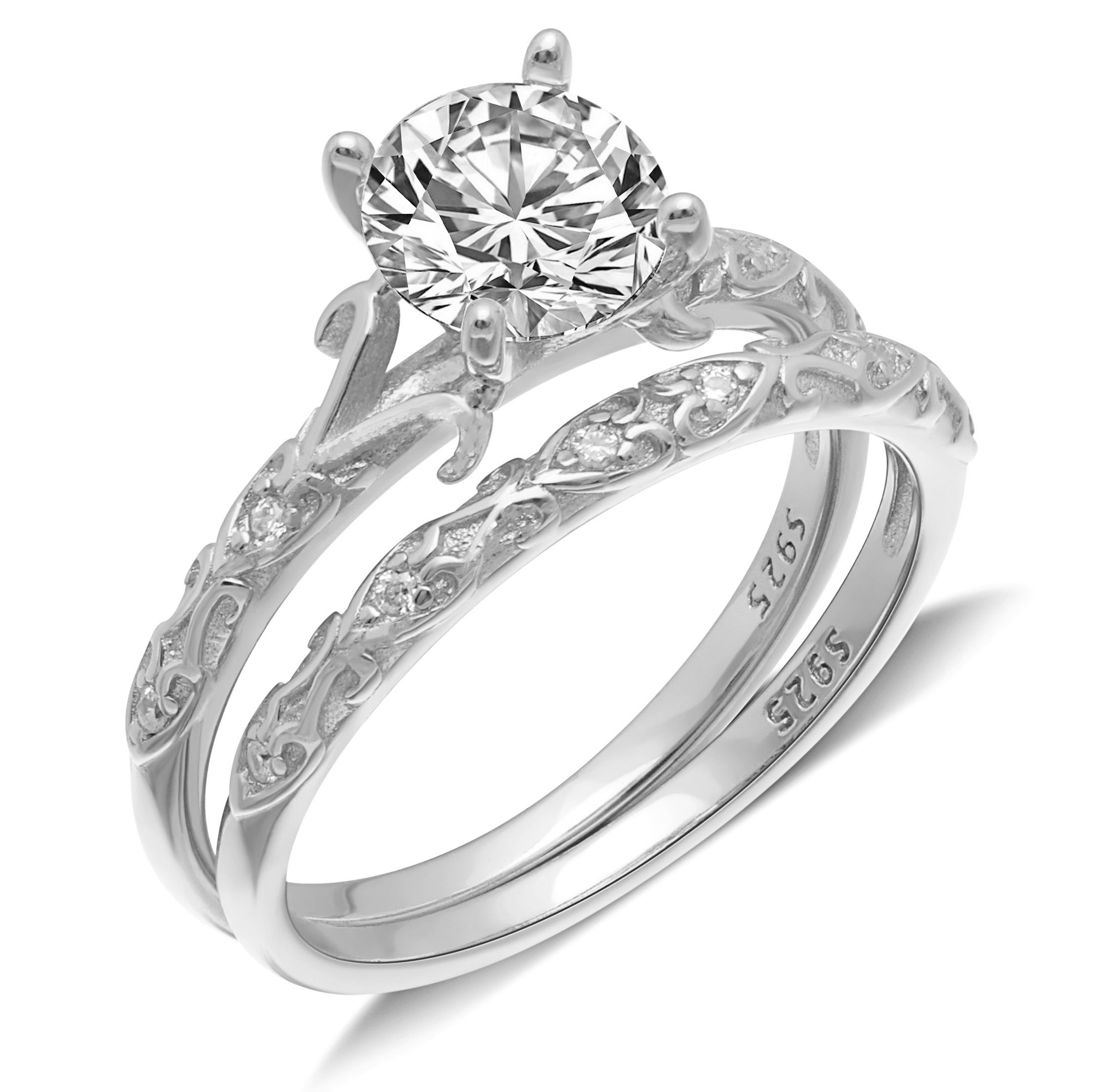 Lanelle Bridal Set Sterling Silver Engagement Ring Womens Ginger Lyne - Silver,8