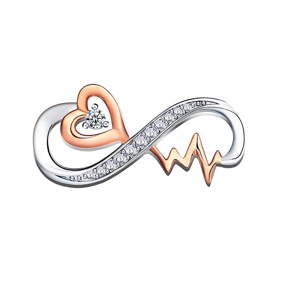 Infinity Heartbeat Charm European Bead Sterling Silver Clear CZ Ginger Lyne Collection - Rose