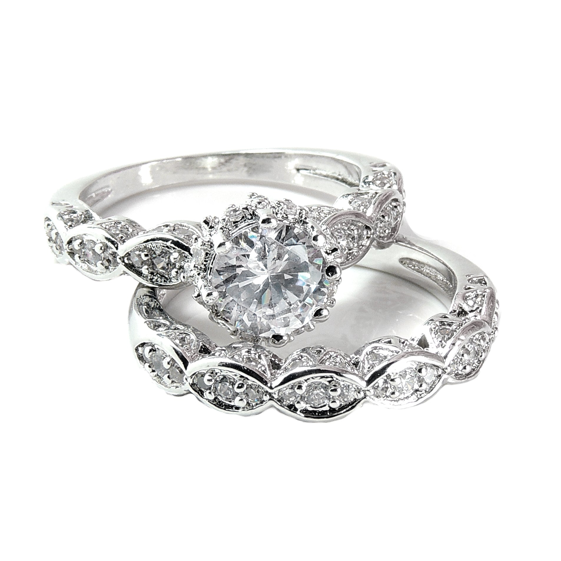 Nickie Bridal Set Engagement Ring Wedding Band Cz Womens Ginger Lyne - 7