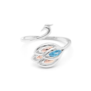 Swan Wrap Ring Sterling Silver Blue Cubic Zirconia Womens Ginger Lyne - 6