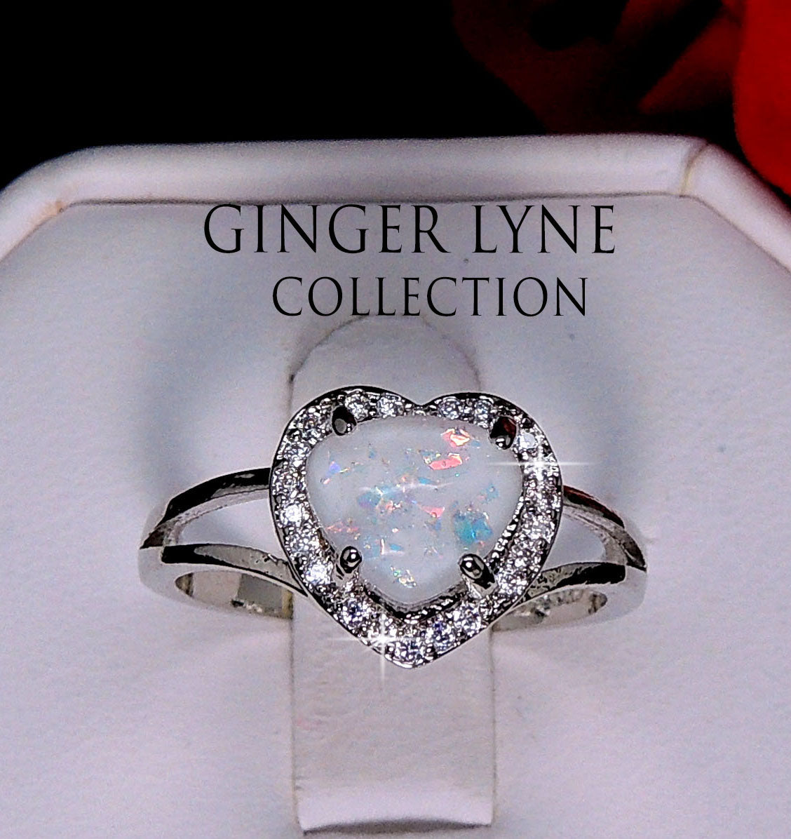 Jersey Promise Ring Heart Shape Fire Opal Clear Cz Womens Ginger Lyne - 10