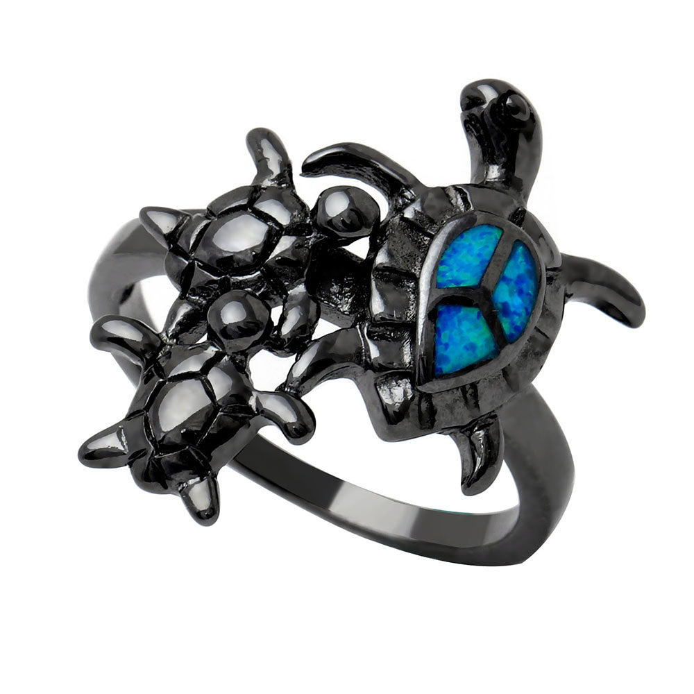 Baby Turtles Fire Opal Statement Ring Black Plated Womens Ginger Lyne - 10