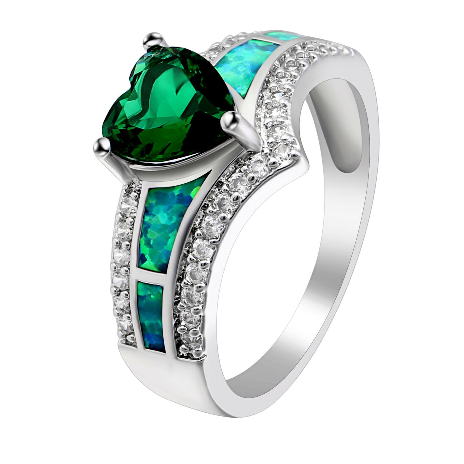 Majestic Heart Cz Promise Ring Created Fire Opal Girl Women Ginger Lyne - Green,6