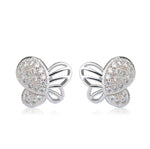 Load image into Gallery viewer, Butterfly Stud Earrings Gold Plated Cubic Zirconia for Girls and Women - Silver
