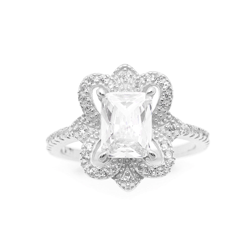 Kelsey Engagement Ring Sterling Silver Emerald Cz Womens Ginger Lyne - White Gold,8