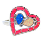 Load image into Gallery viewer, Heart Statement Ring Created Opal Multi Colored Ring Women Ginger Lyne - 7
