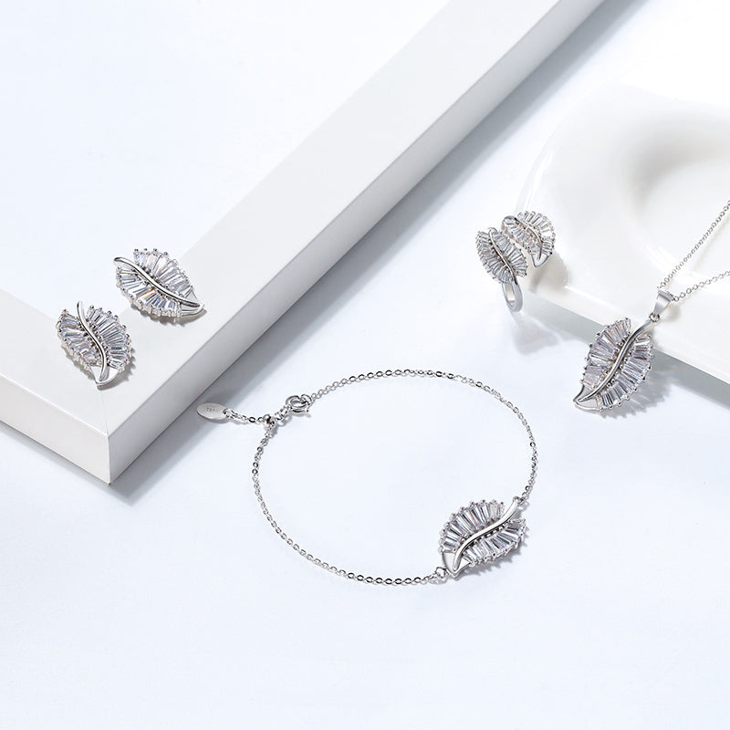 Leaf Baguette Earrings Necklace or Ring Sterling Silver Womens Ginger Lyne - Earrings Only