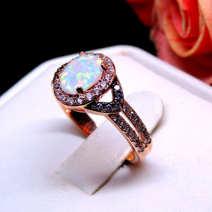 Chocolate Rose Gold Plated White Fire Opal Engagement Ring Women Ginger Lyne - 10